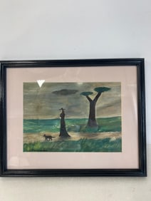 Abercrombe. Oil on Paper. Woman with Cat Signed