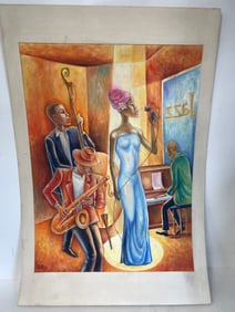 Covarrubius. Watercolor. Jazz Band Sgd.