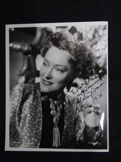 Gloria Swanson Signed Photograph: Signed in black marker, "To Ira (Kramer) and Paula (Klaw), Happy Tomorrows, Gloria Swanson 1979". 8x10