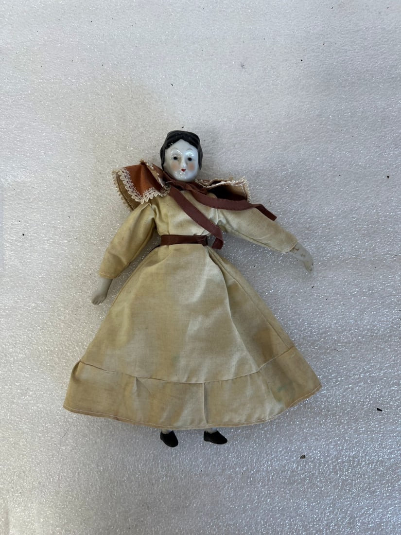 Antique Porcelain Head Doll: Bisque Head. Porcelain Hands and Feet 7 1/2"