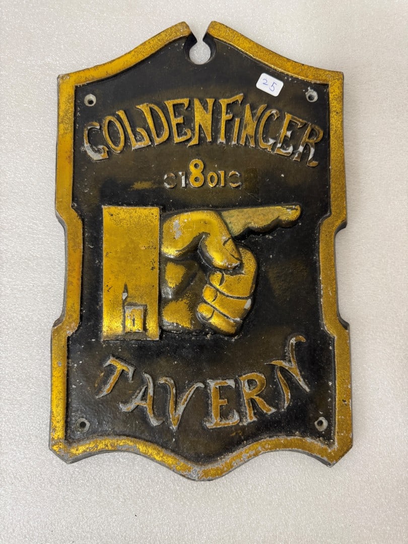 Golden Finger Tavern Sign: 14"H x 9"W