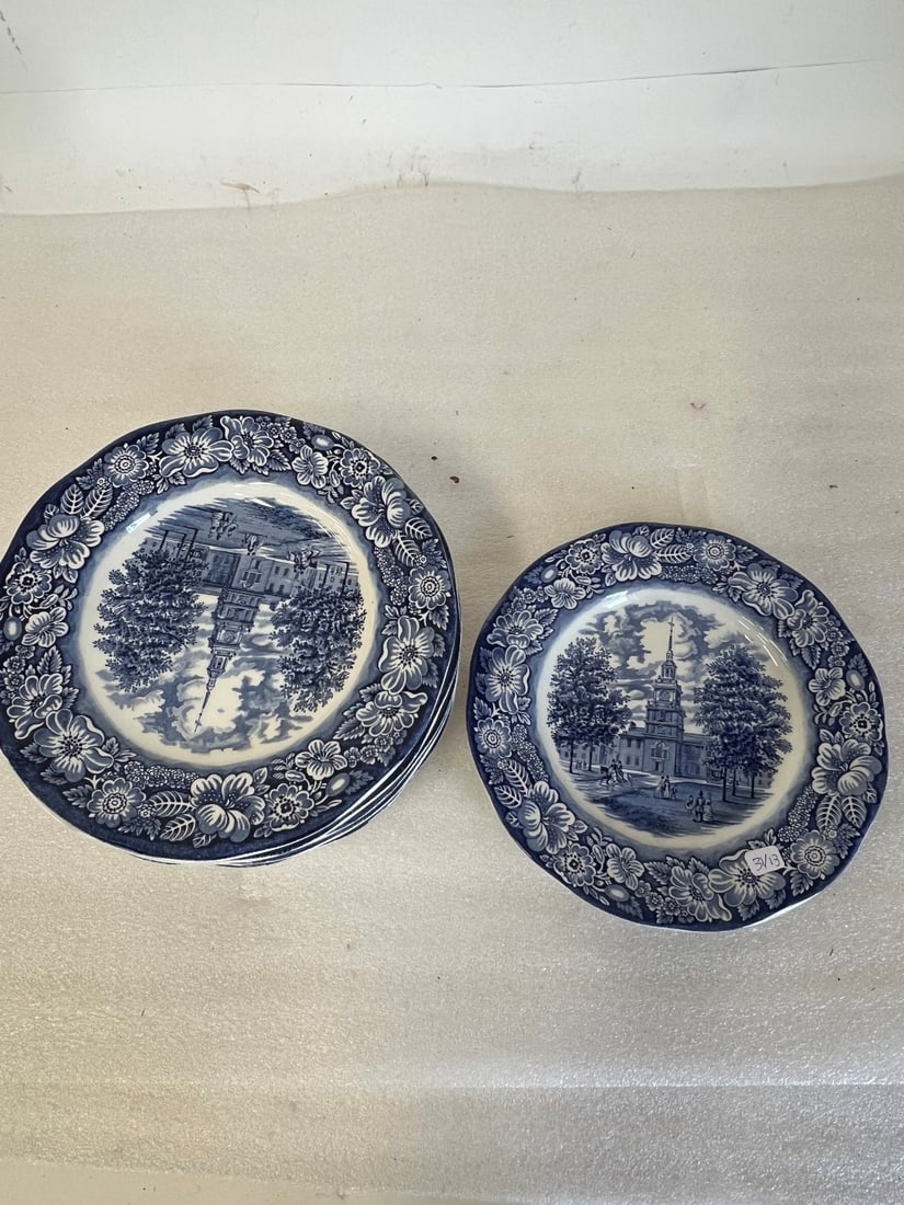 Staffordshire Blue Historical (13): Liberty Blue Original Copper Engravings Historical Scenes. Staffordshire Ironstone 10"W