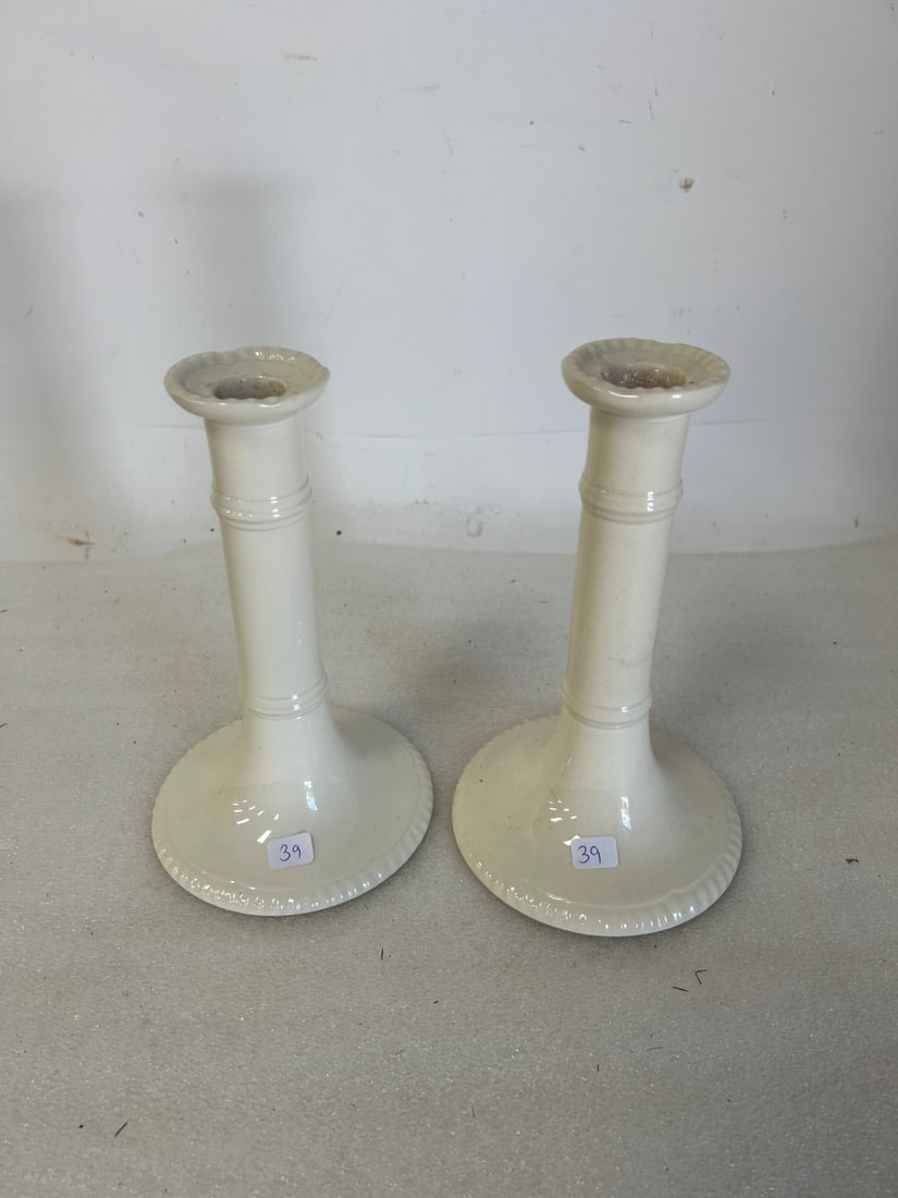 Pr. Spode Milk Glass Candlesticks (1 of 2)
