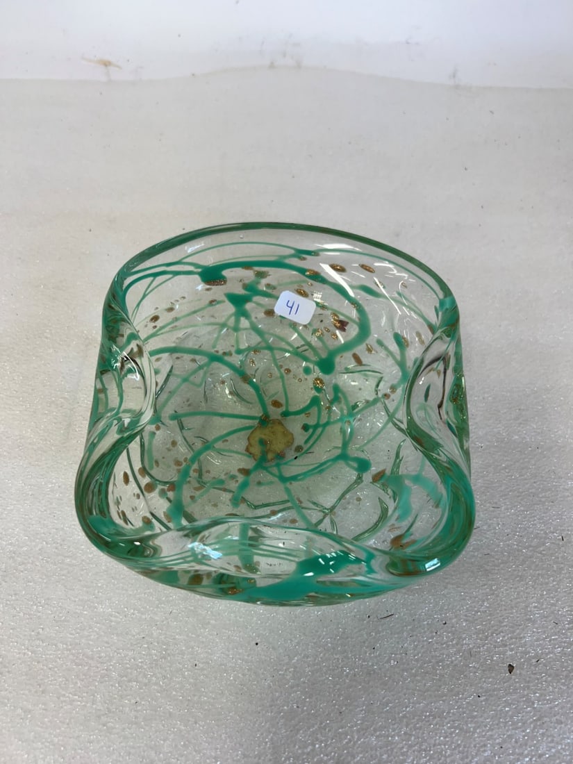 Murano Glass Art Glass Bowl: Venetian partial sticker remains at the underside. 2 1/4"H x 7 1/2"W