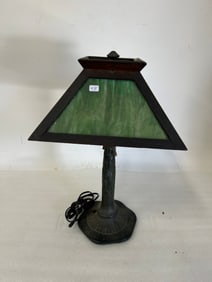 Antique Slag Glass Paneled Lamp