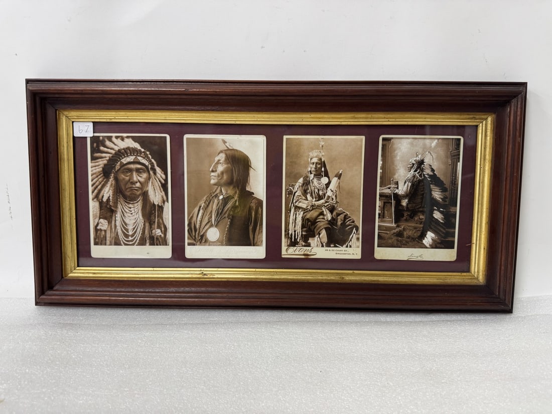 Indian Cartes de Visite(4) Framed: One by Evans 6 1/2"H x 4 1/2"W 11 1/2"H x 24 1/2"W