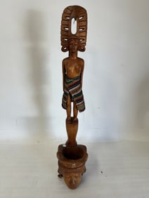 Vintage Carved Wooden Figure & Holder