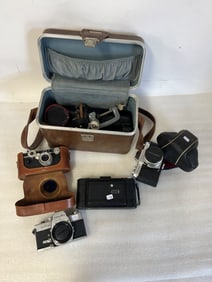 Vintage Camera Lot (4) & Case of Parts