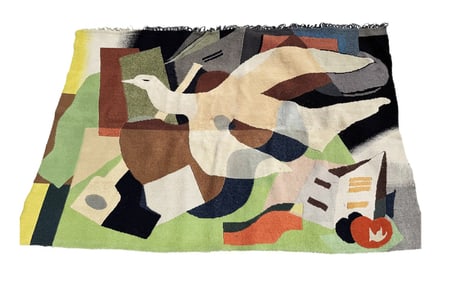 Georges Braque(after); Important Mid-Century Modern Handmade Wool Wall Hanging/Rug