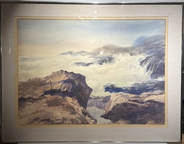 Robert Calrow; American Watercolor - Surging Sea Signed