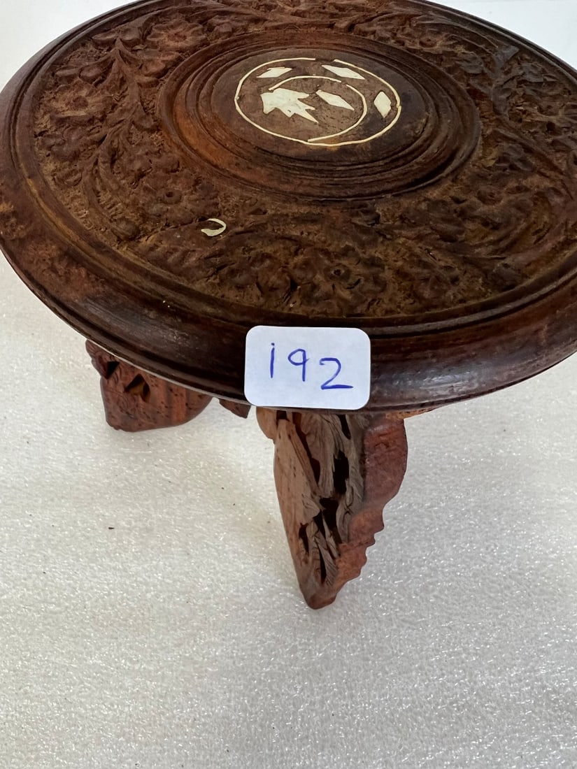 Oriental Carved Miniature Table: 7" H x 6" W
