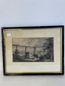 Engraving, Railway Bridge Over Waterway.
