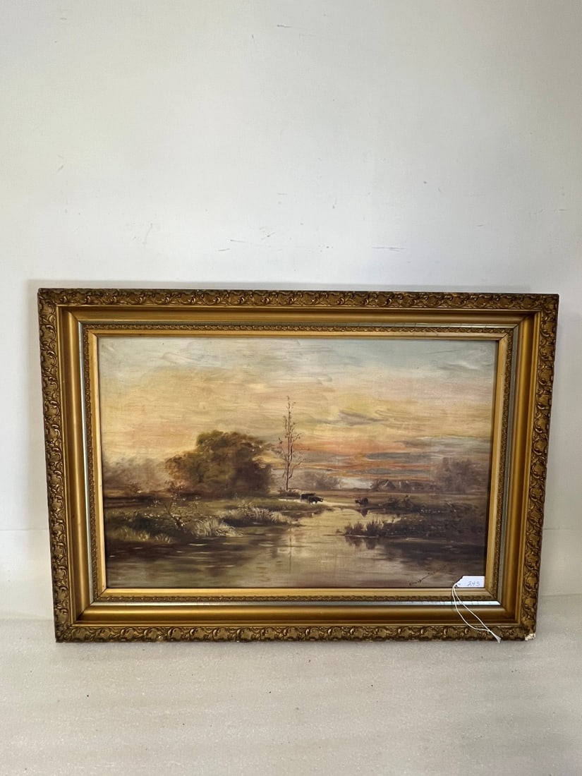 Sangerville. Oil Landscape with Cows. Sgd. (1 of 4)