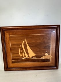 Wooden Inlaid Plaque. Sgd. Nelson