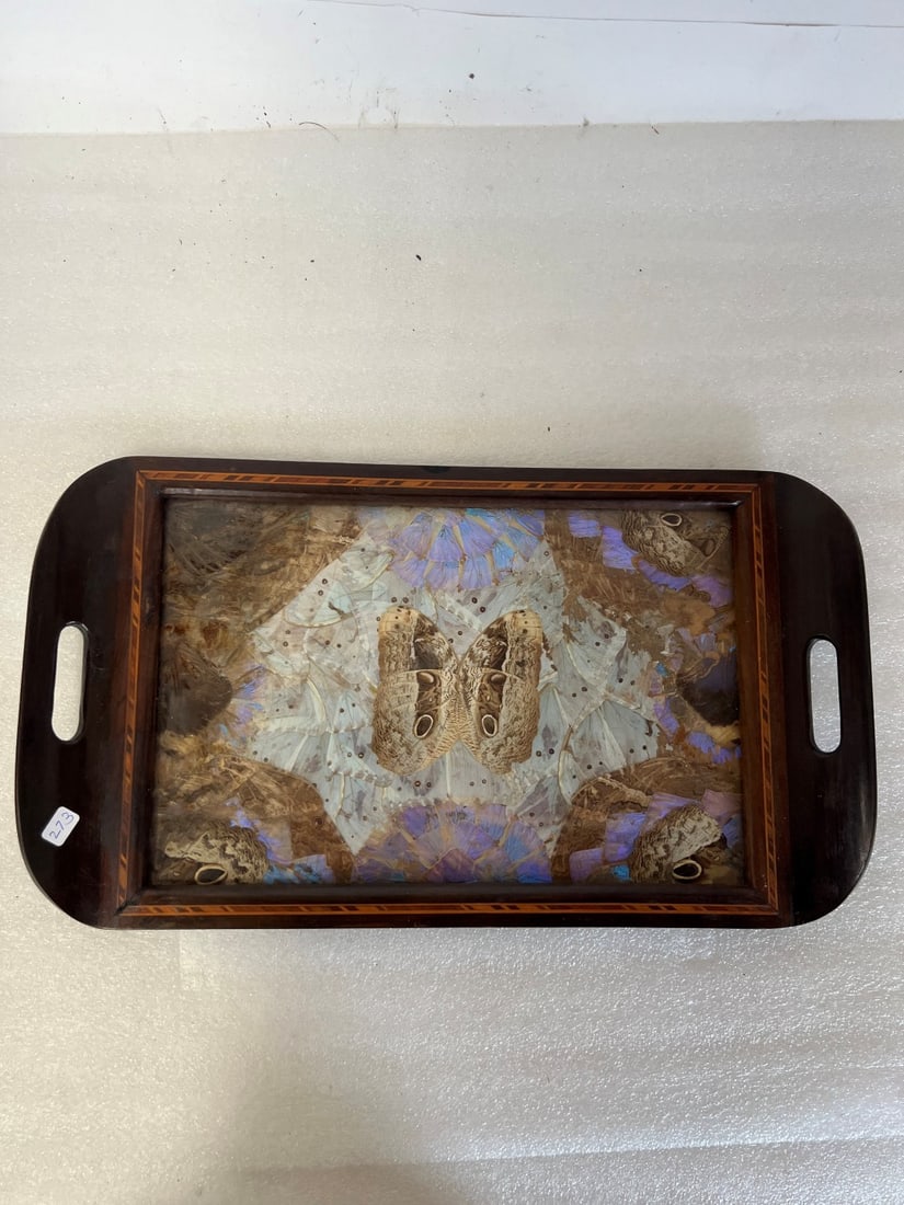 Vintage Peacock Mahogany Tray: 19"L x 11"W