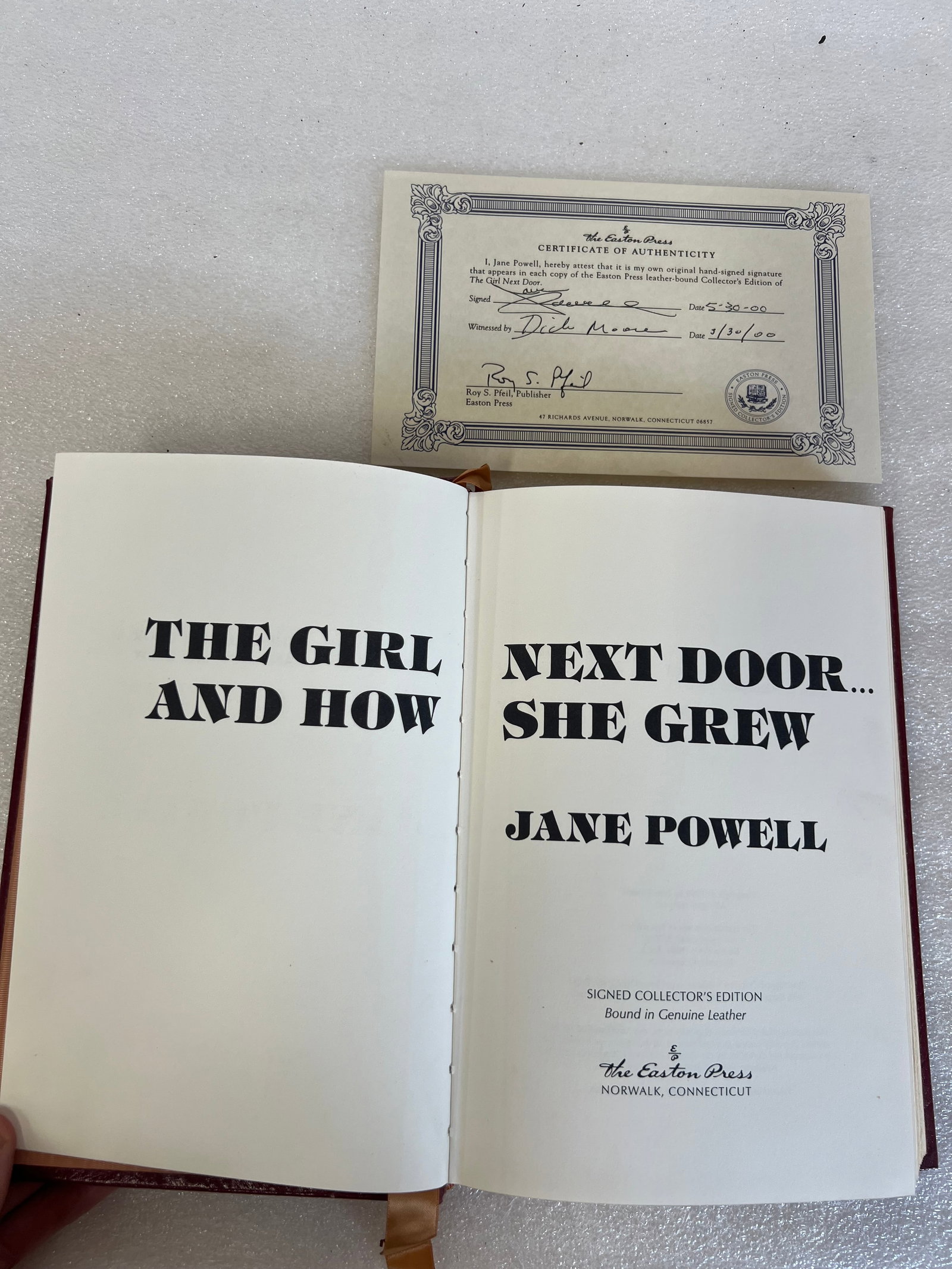 Jane Powell. The Girl Next Door: The Easton Press. Signed on Certificate of Authenticiy.