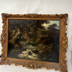 19th C. Oil English Landscape Gilt Frame Christies Label