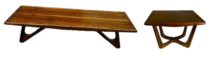 Adrian Pearsall Style Mid-Century Modern Walnut Coffee Table and Side Table