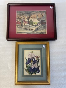 Antique Watercolors, Winter Scene and Irises.