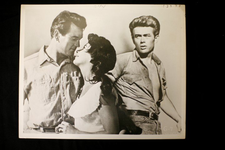 James Dean Movie Stills - Giant (11): With Rock Hudson and Elizabeth Taylor in a close-up scene and ten others. 8 x 10