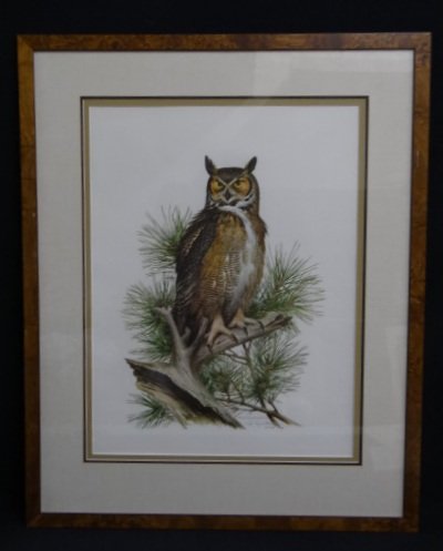Roger Tory Peterson Artist Proof: Great Horned Owl. Signed and marked AP.1974 30"H. x 21"W (work) 41"H. x 33"W. (overall)