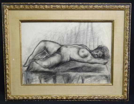 Artiside Maillol; Charcoal on Paper signed: Aristide Maillol; French charcoal on paper "Reclining Nude" signed l.r. with monogram; 15" x 21"