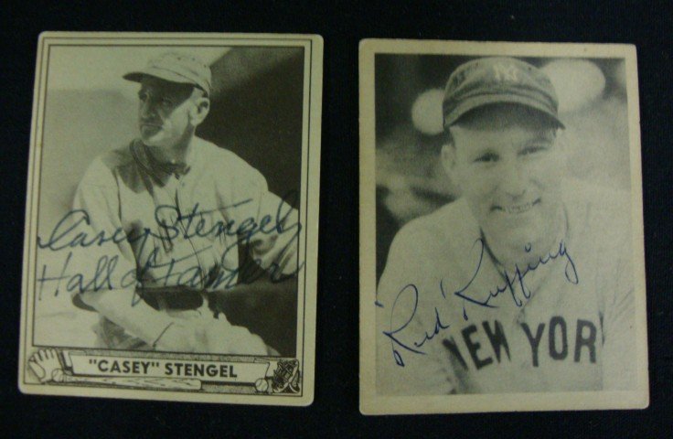 Casey Stengel Autograph: Signed on a Casey Stengel Play Ball card in ink, Hall of Fame Casey Stengel and signed on a Play Ball card, in ink, Red Ruffing