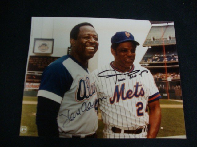Hank Aaron and Willie Mays Signed Photograph: Color photo of the legendary two, signed in black marker 8" x 10"