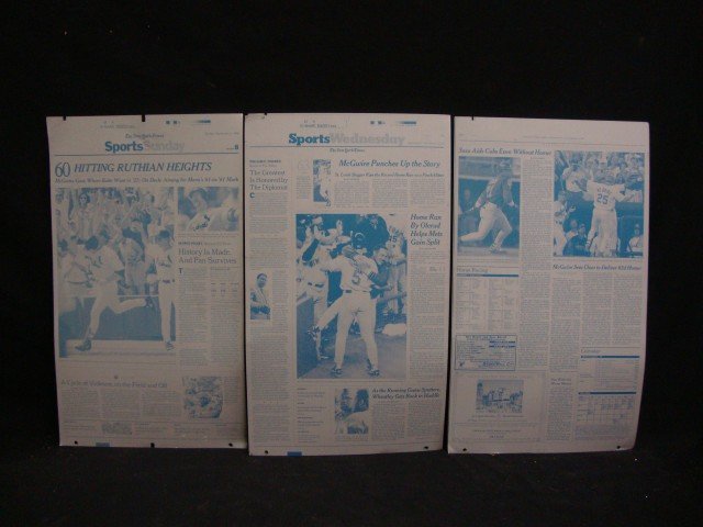 New York Times Sports Templates: Aluminum printing plates for sports pages of The New York Times, Sunday, Sept. 8, 1998 "60 Hitting Ruthian Heights, McGwire Goes Where Babe Went in '27; Sept. 16, 1998; McGwire Punches Up the Story -S