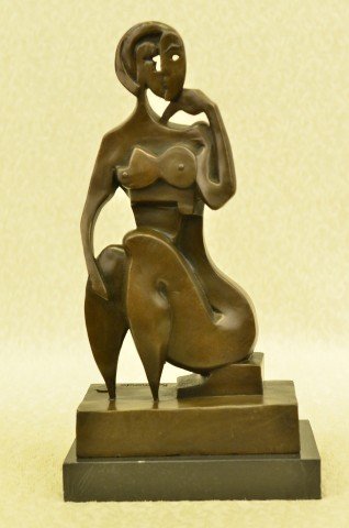 20th C. Latin Amer.; bronze grouping signed: 20th C. cubist bronze, seated nude woman signed Raymondo. With foundry seal. Marble base; 14in. H.