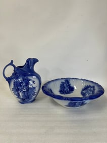English Staffordshire Wash Basin Bowl & Pitcher