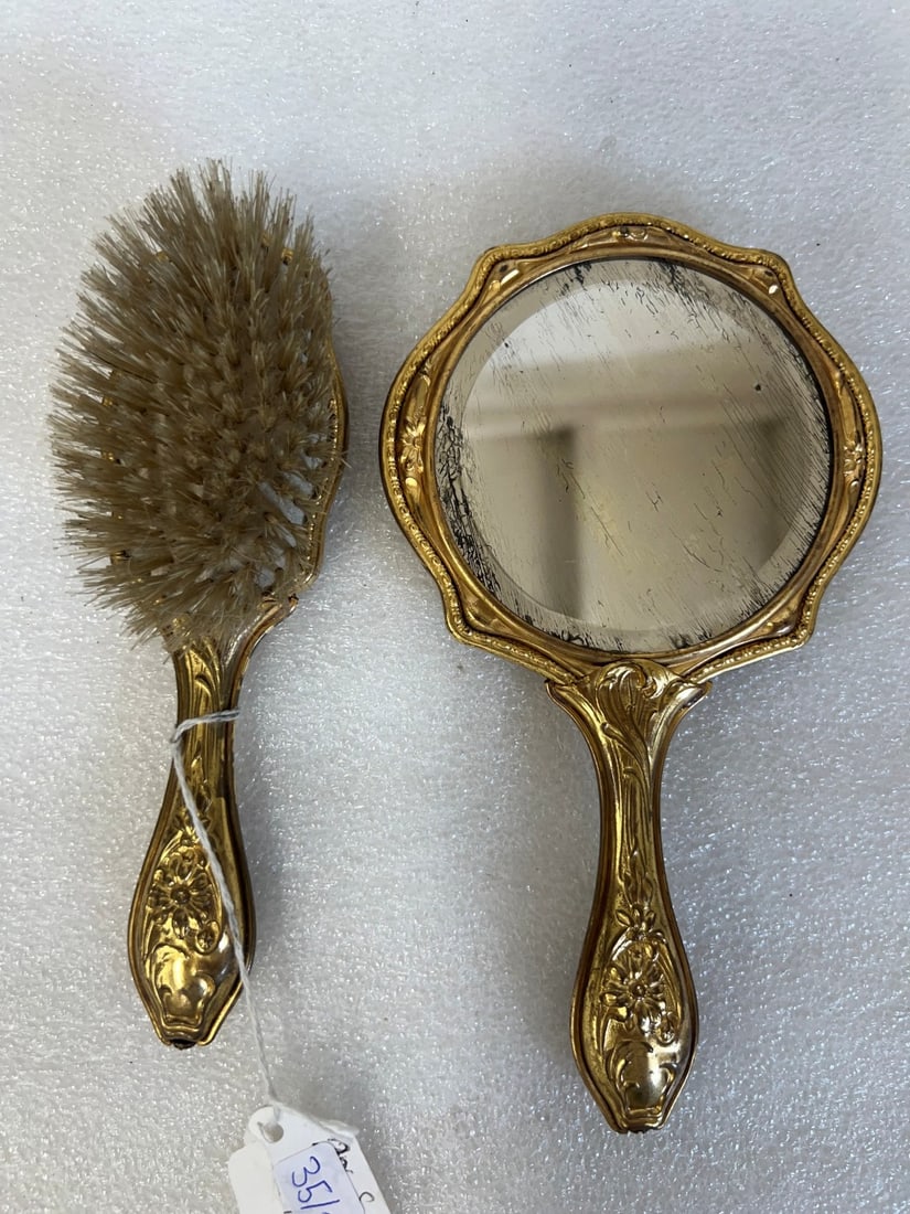 2 Pc. Dresser Set with Kittens: A mirror and a brush.