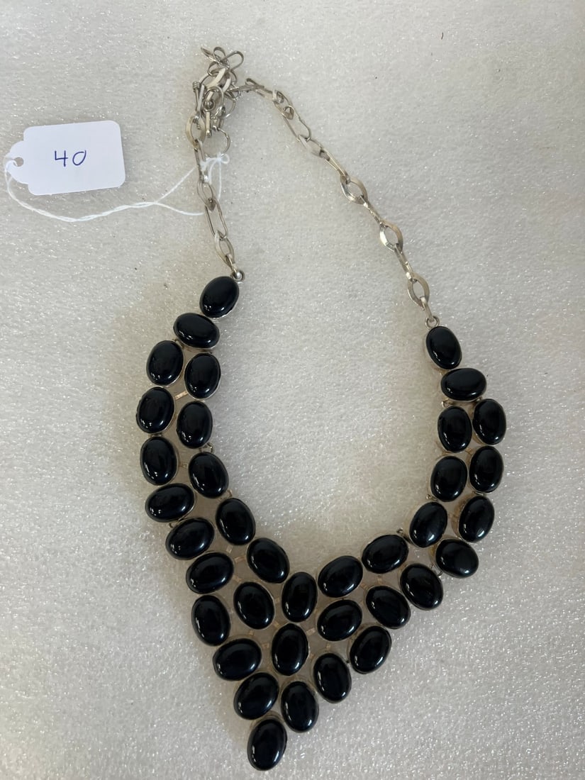 Quality Sterling Silver and Onyx Necklace: Marked 925