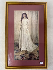 Girl with Long Gown & Dog. Print