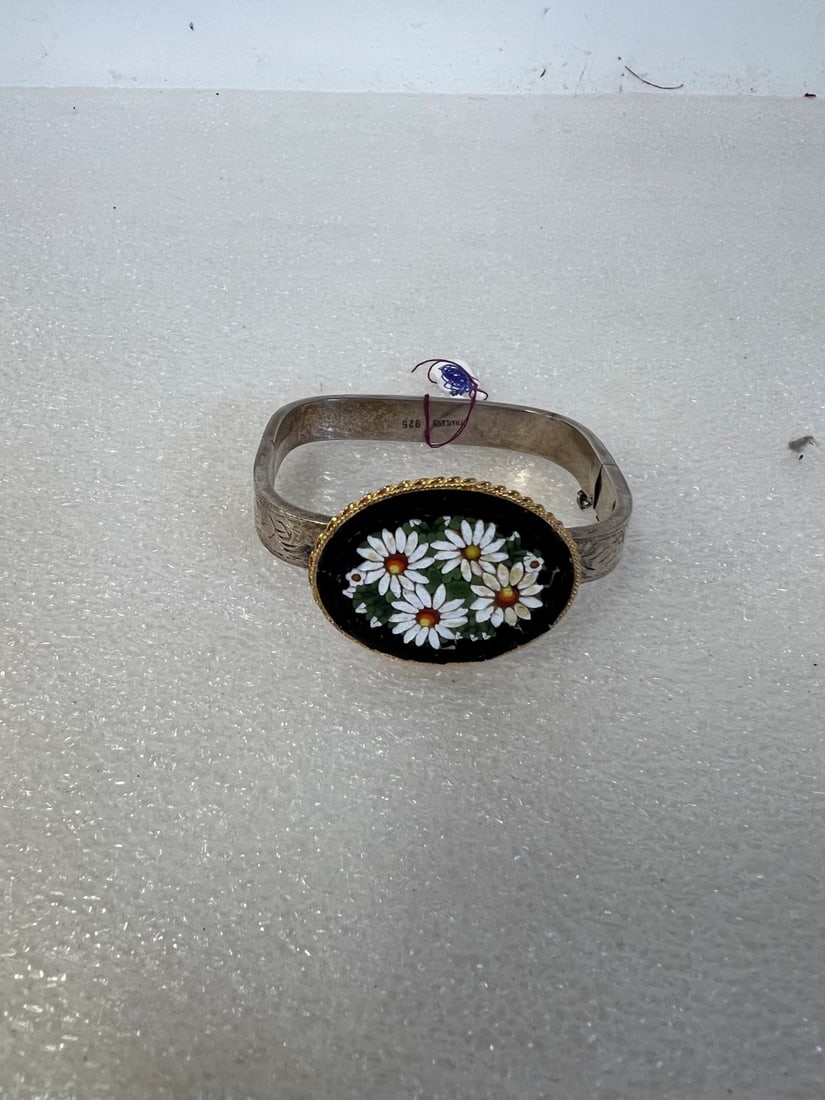 Sterling Silver and Mosaic Antique Bracelet: Marked 925