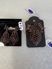 Antique Garnet Brooch & Earrings (2 pr.)