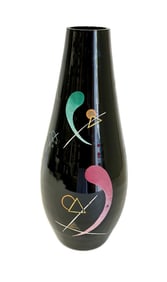 20thC. German Mid-Century Modern Painted and Etched Glass Vase