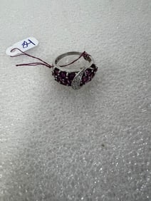 Sterling Onyx Amethyst & Marcasite Ring