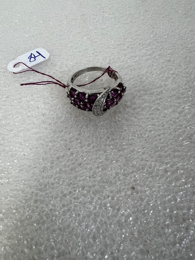 Sterling Onyx Amethyst & Marcasite Ring: Marked