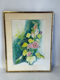 Catherine Dean; 20thC. British Watercolor - Hollyhocks Signed