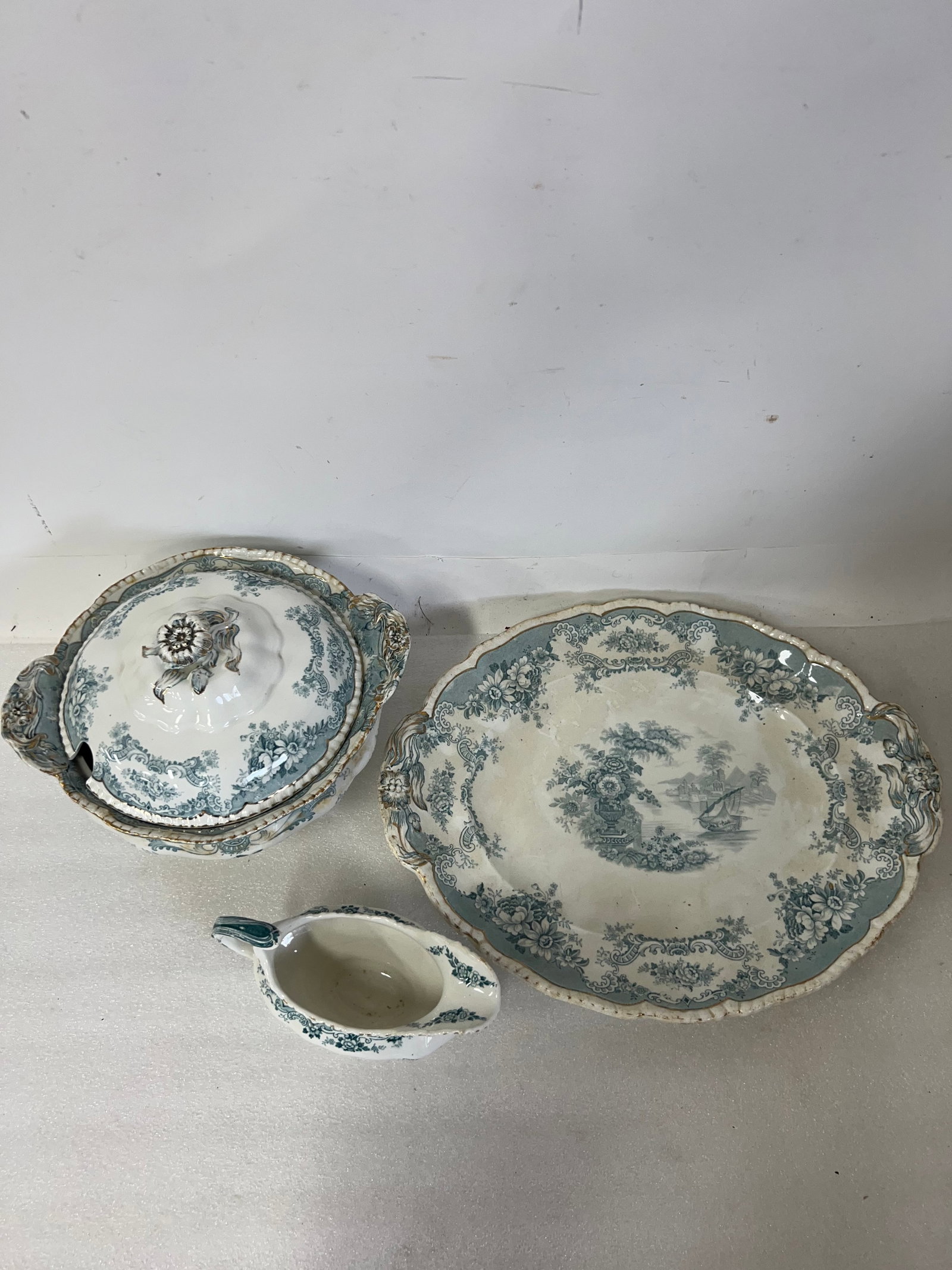 John Maddock & Sons Royal Vitreous Bombay China (3): Platter, 18 1/2"; Gravy Boat 4 1/2"H Tureen11 1/4" and 7 1/4H