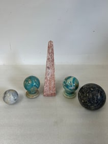 Marble Obelisk & 4 Marble Sculptures