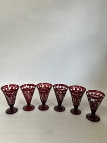 Antique Cranberry to Clear Stemmed Goblets (6)