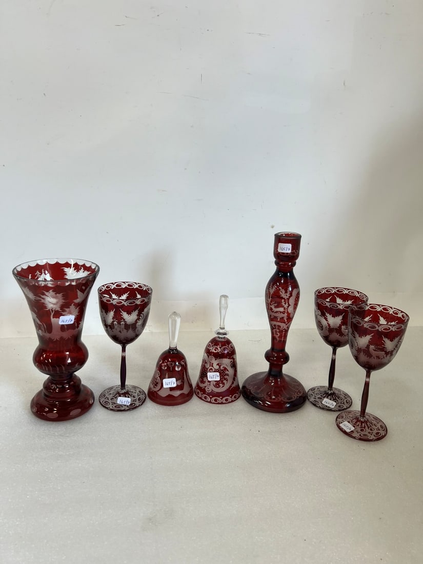 Large Collector's Lot of Antique Cranberry Glass (7) (1 of 3)