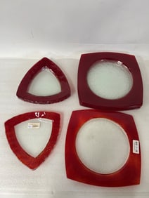 Red and Frosted Glass Plates. Luncheon and Dinner (11)