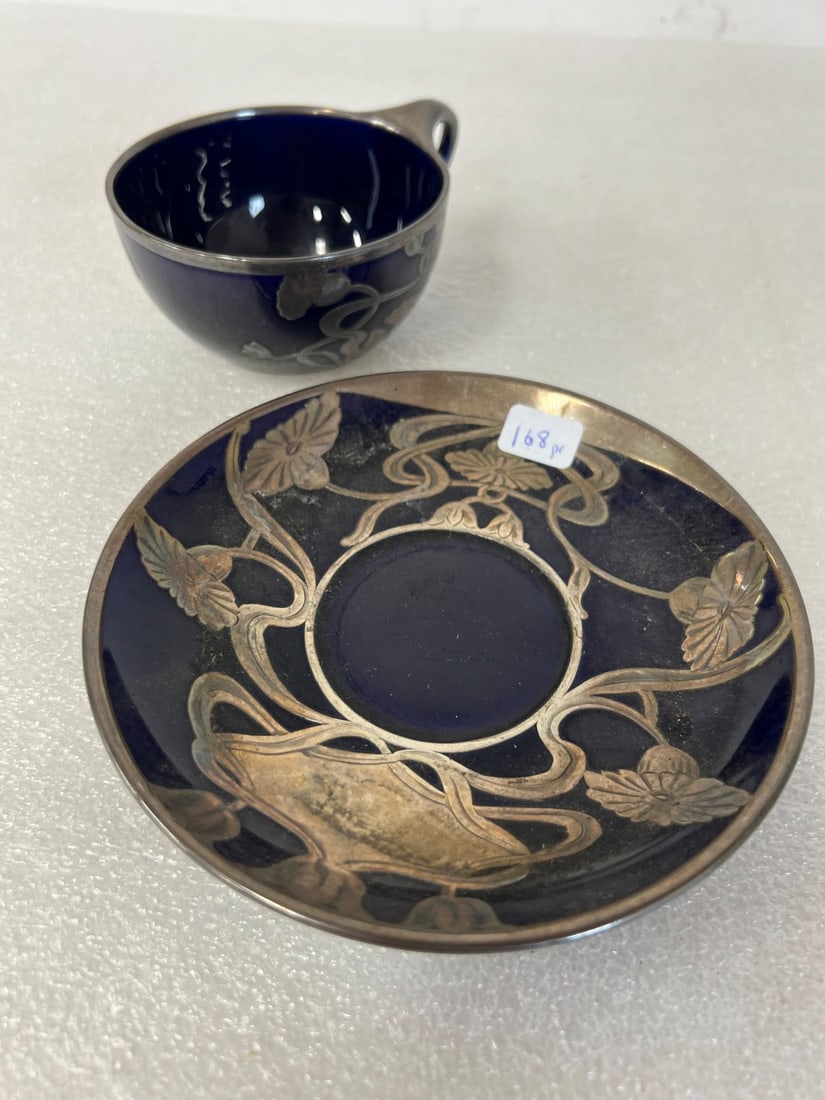 Lenox Silver Overlay Cup & Saucer: Marked at the underside.