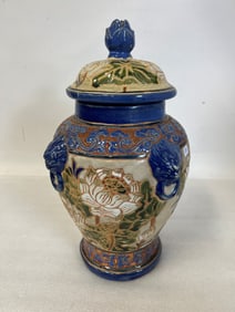 Large Ornate Oriental Pottery Jar