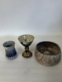 Kravec Studios Pottery Chalce & 2 Add'l Pottery Pcs