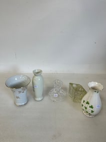 Antique Cabinet Vases (3); A Pr. of Crystal Candlesticks & a 3rd