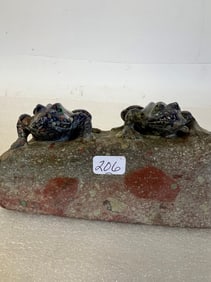 Pr. Carved Frogs on Stone Base.